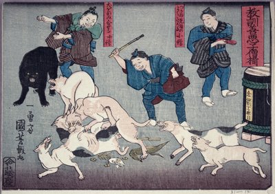 Moral teaching for shopboys, giving good and bad examples of behaviour, 1857 by Utagawa Kuniyoshi